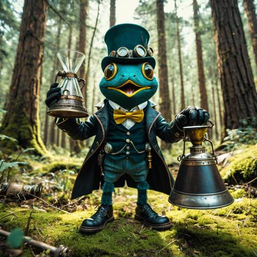 Steampunk Frog Character in Forest