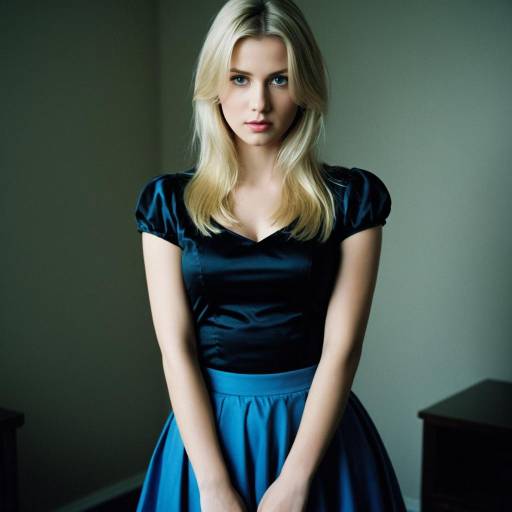 Blonde Woman in Blue Dress Portrait