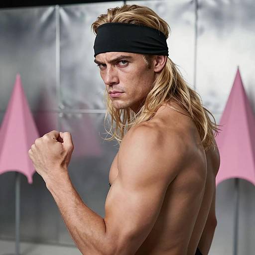 Stern Muscular Man with Blond Hair