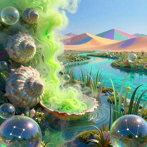 Surreal Dreamscape with Neon Mists