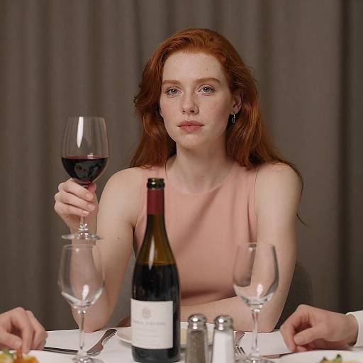 Elegant Woman at Dining Table with Wine
