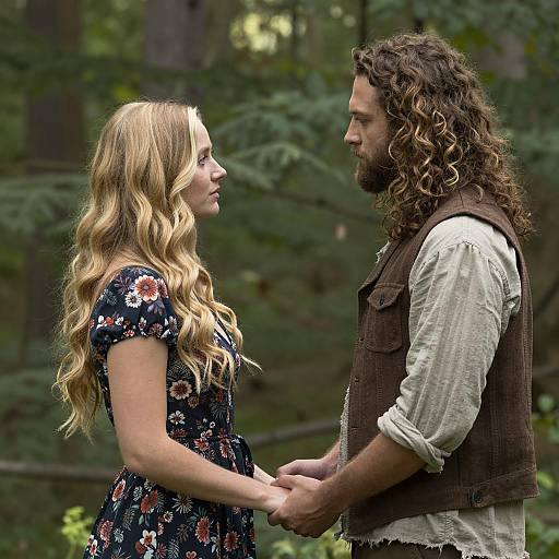 Romantic Forest Encounter Between Lovers