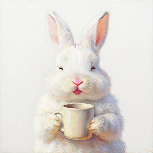 Chubby Rabbit Holding Mug Painting