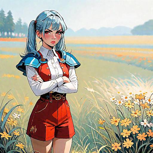 Pouting Twintails in Farm Field