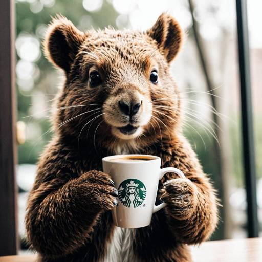 Adorable Coffee Bear Holding Starbucks Mug