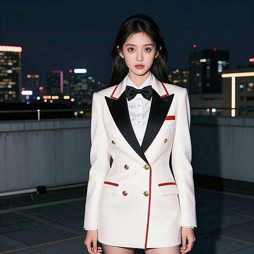 Stylish Girl in Tuxedo Dress at Night