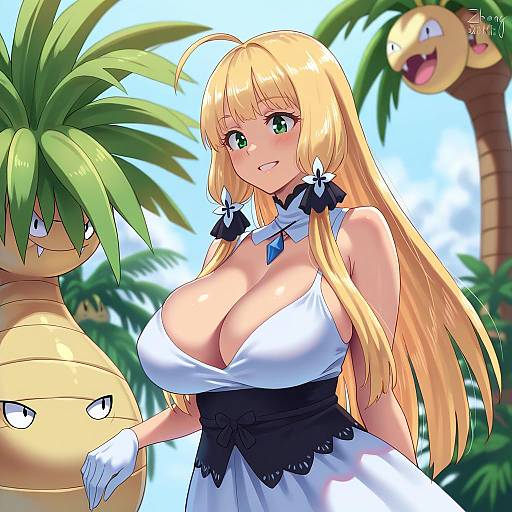 Illustration of Alolan exeggutor, pokemon in the style of Zheng