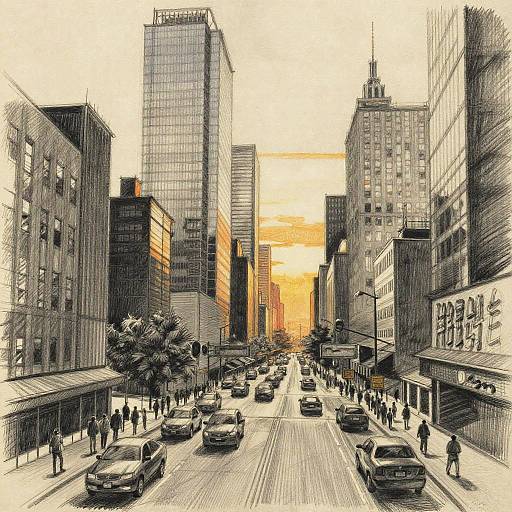 Sunset Cityscape Sketch in Graphite