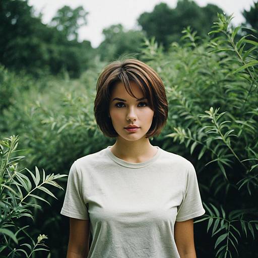 Young Woman Standing Among Greenery