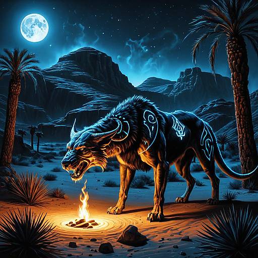 Djinn-Cerberus Hybrid in Desert Night
