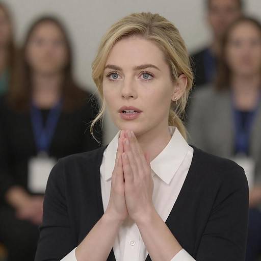 Surprised Blonde Woman in Cardigan