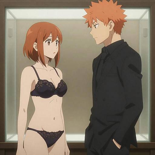 Intense Anime Encounter in Dim Light