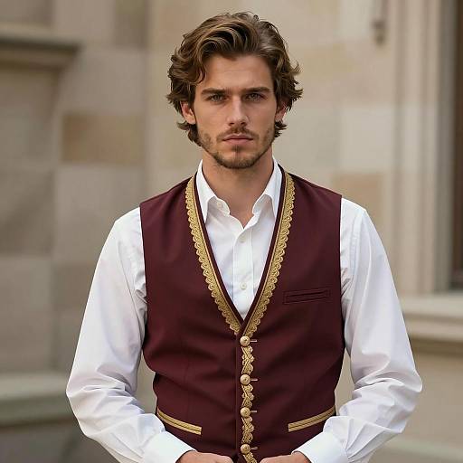 Handsome Man in Maroon Embroidered Vest