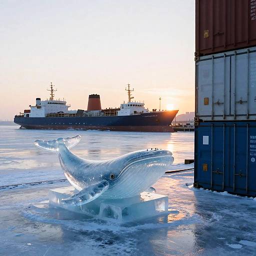 Translucent Ice Whale Sculpture at Sunrise