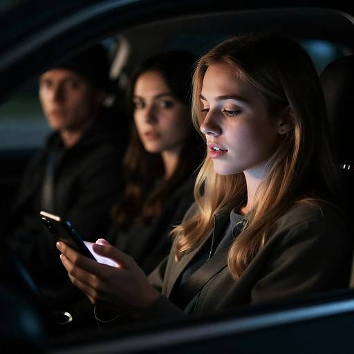 Nighttime Car Scene with Three People