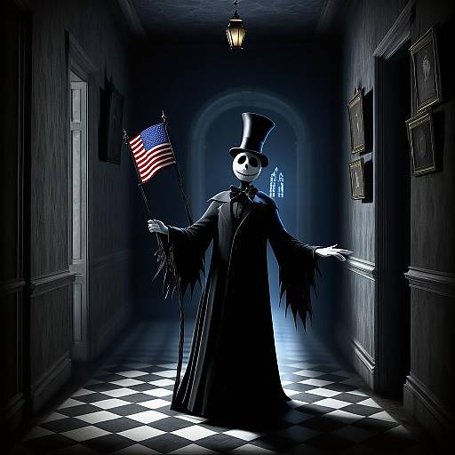 Ghost with American Flag in Haunted Mansion