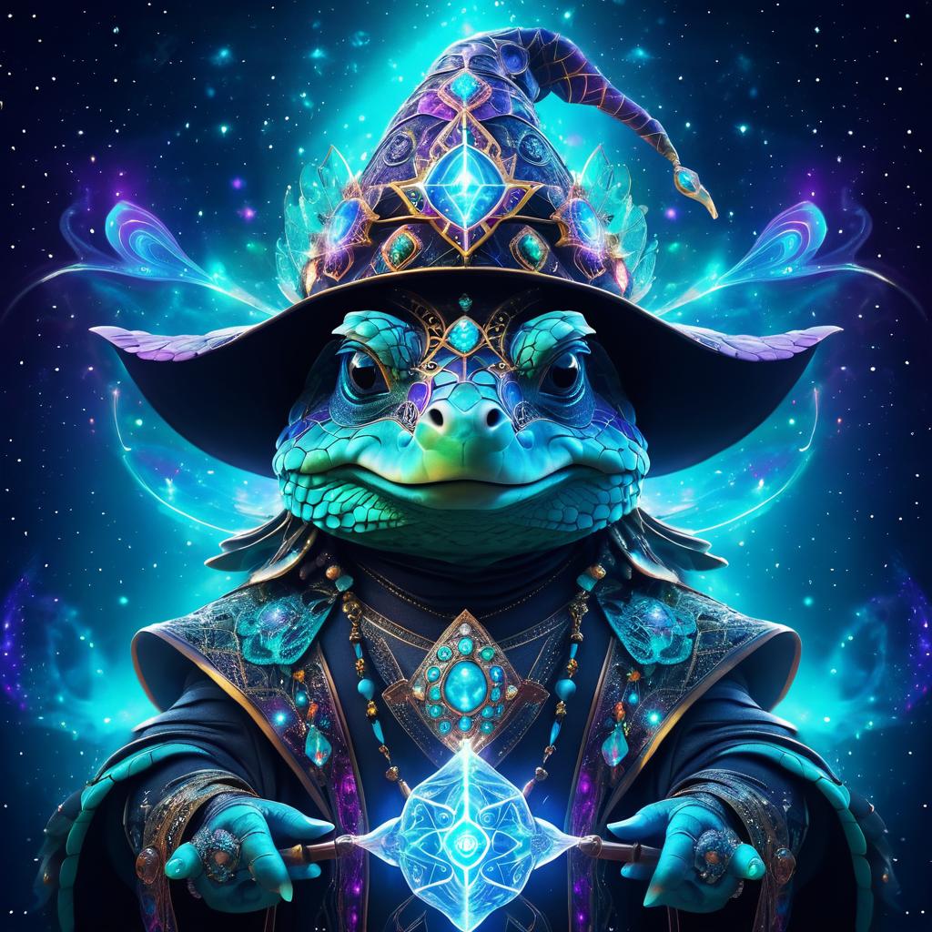 Enchanted Turtle Wizard in Cosmic Aura