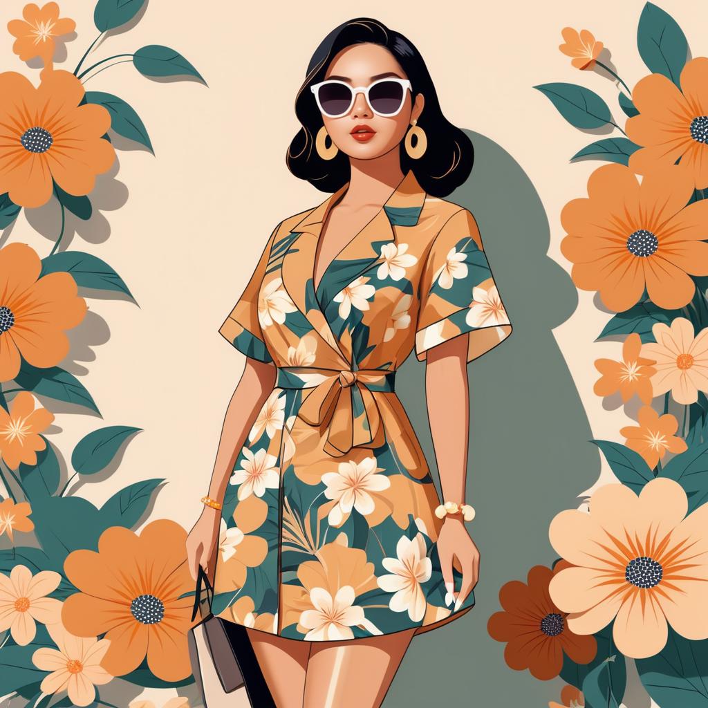 Stylish Asian Woman in Floral Dress