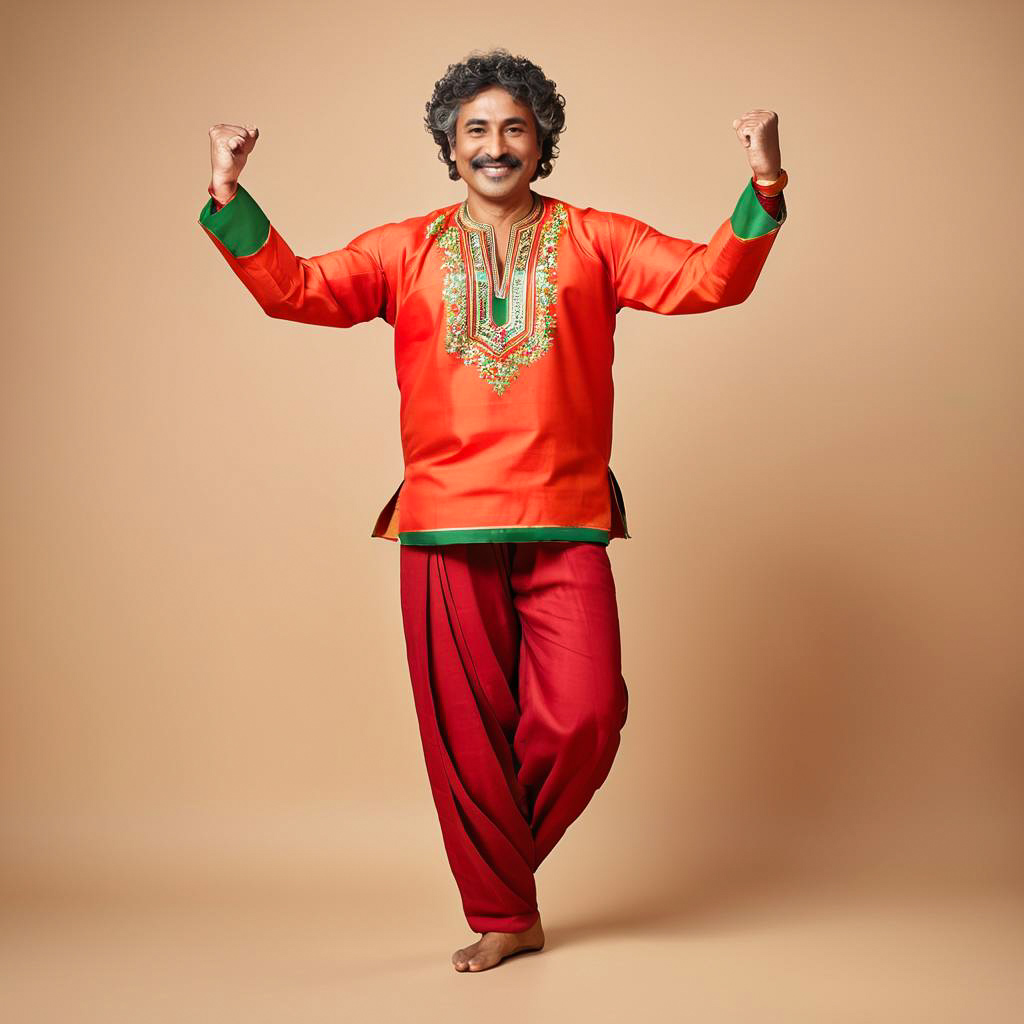 Cheerful Middle-Aged Man in Navratri Attire