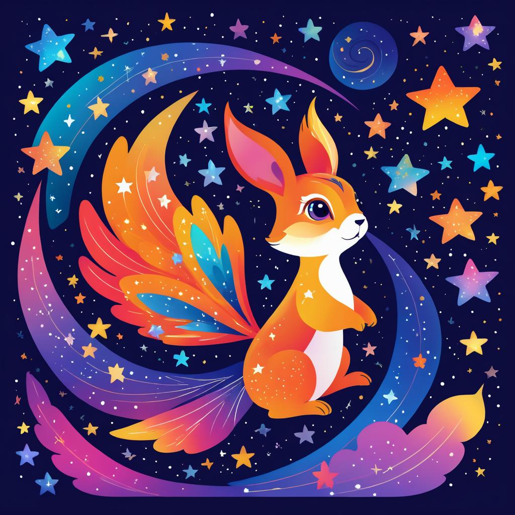 Whimsical Winged Squirrel Under Starry Sky