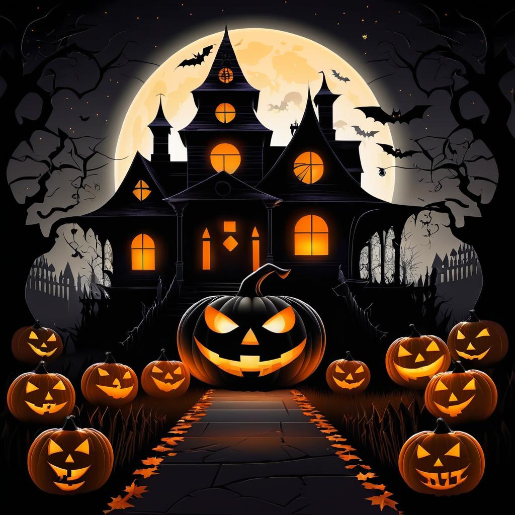 Spooky Halloween Scene with Jack-o'-lantern