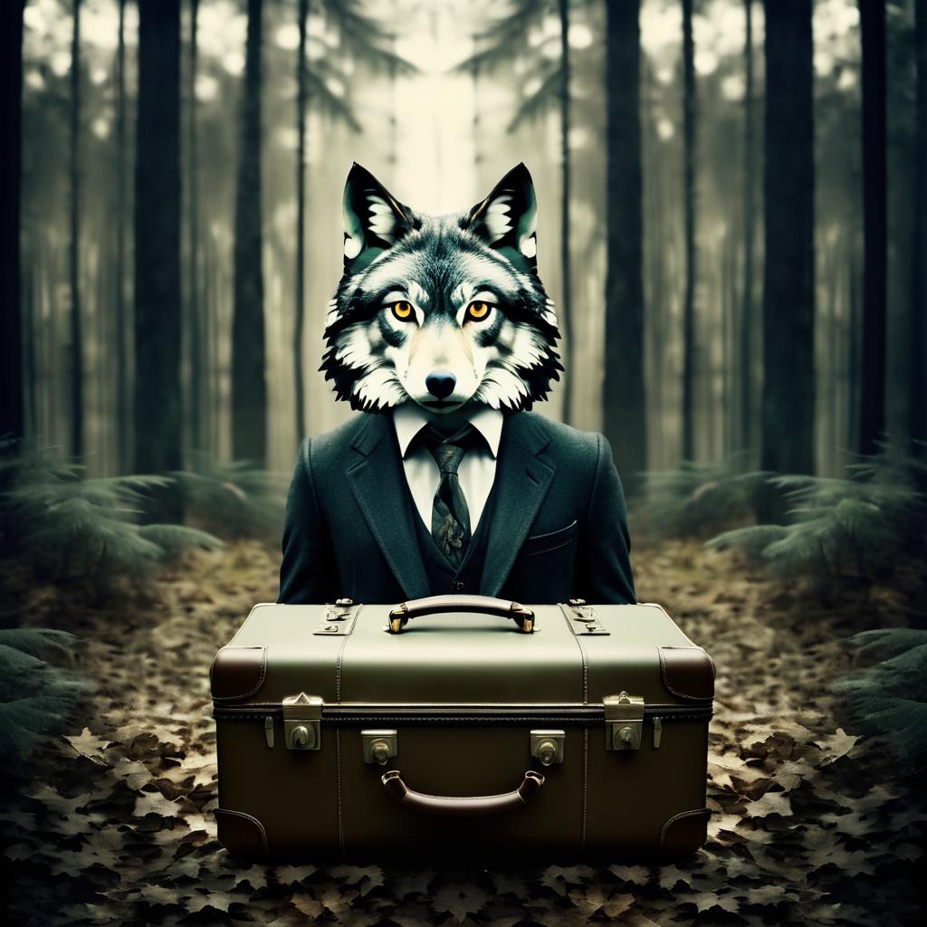 Surreal Wolf with Owl Eyes Portrait