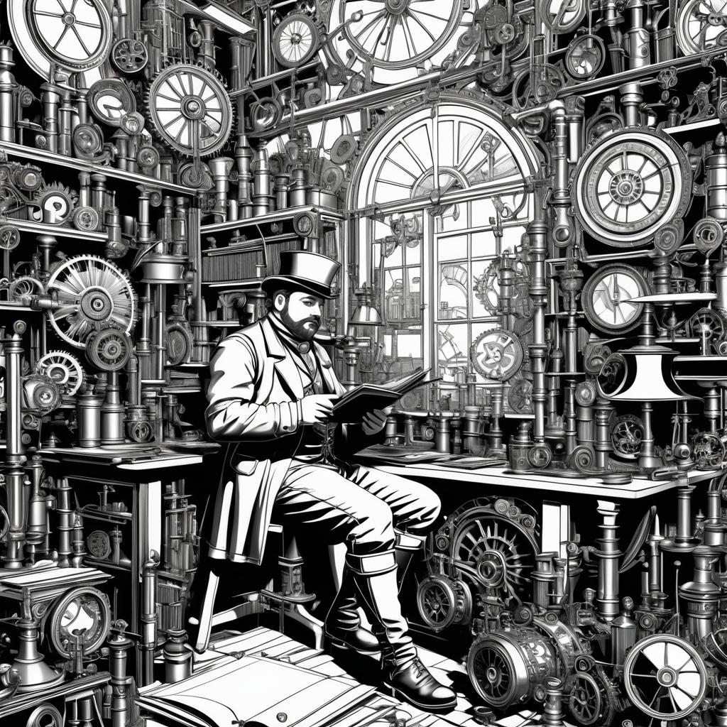 Steampunk Inventor in Victorian Workshop