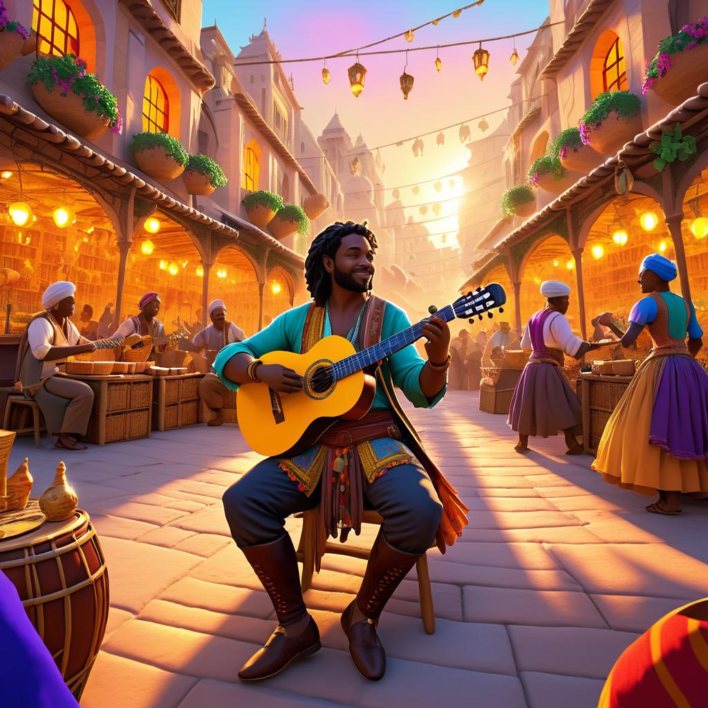 Sunset Melodies in a Vibrant Marketplace