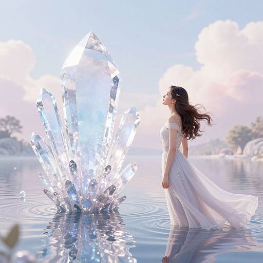 Elegant Woman Admiring Giant Crystal