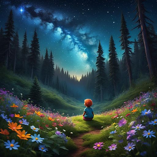 Elfin Child in Wildflower Forest Glade