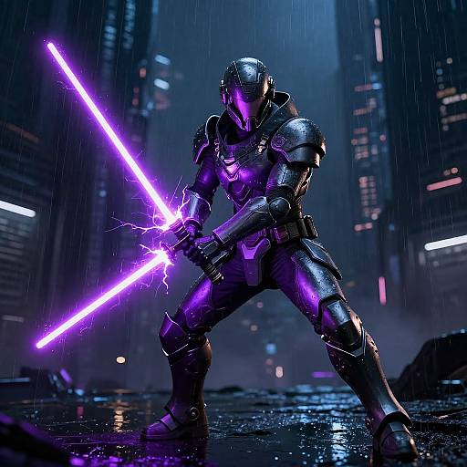 Futuristic Warrior with Claymore Lightsaber