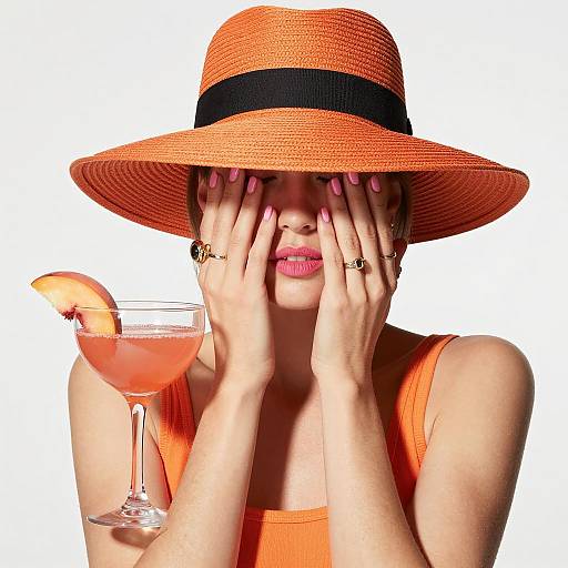 Stylish Woman with Pink Cocktail Portrait