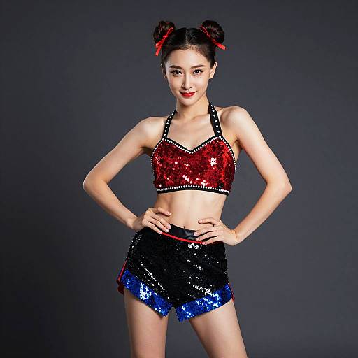 Confident Woman in Sequin Dance Costume