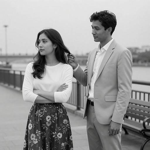 Black-and-White Photo of Couple Outdoors