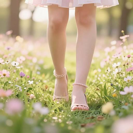 Whimsical Girls' Feet in Flower Meadow