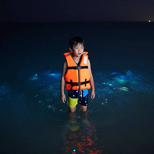 Child in Bioluminescent Ocean Glow