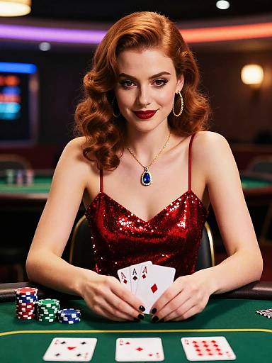 Glamorous Woman Playing Poker