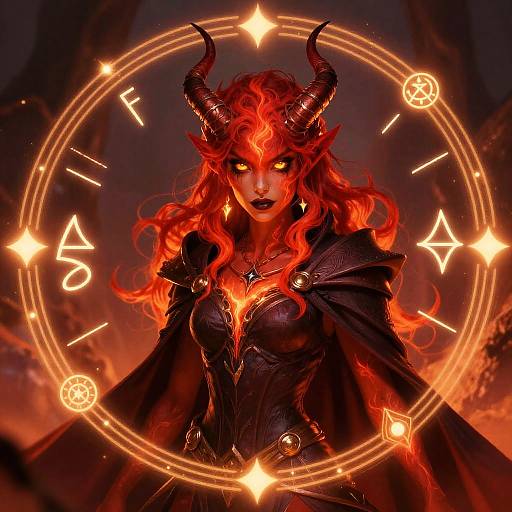 Fiery Red Imp with Magical Runes