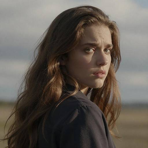 Worried Woman in Sunlit Landscape