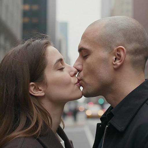 Romantic City Kiss Between Two Lovers