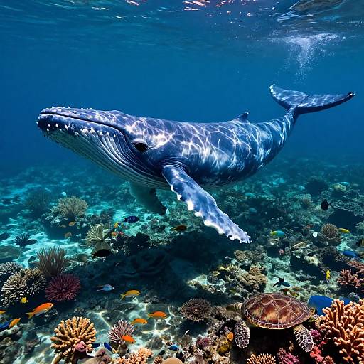 Majestic Blue Whale Over Coral Reef