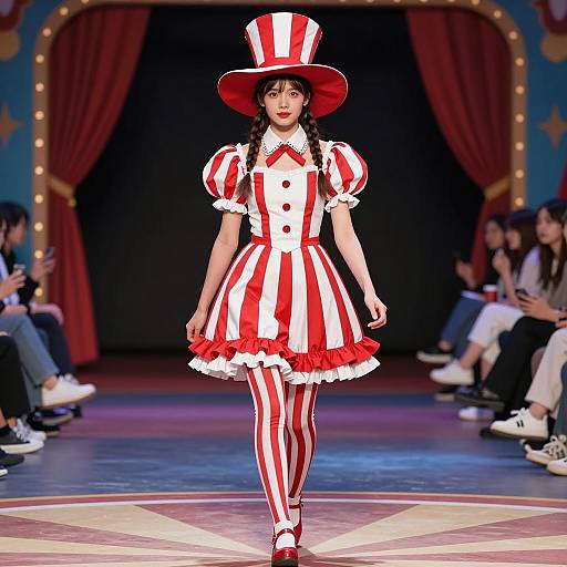 Woman in Red and White Circus Ringmaster Costume