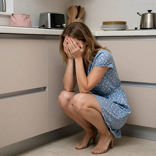 Distressed Woman in Floral Dress