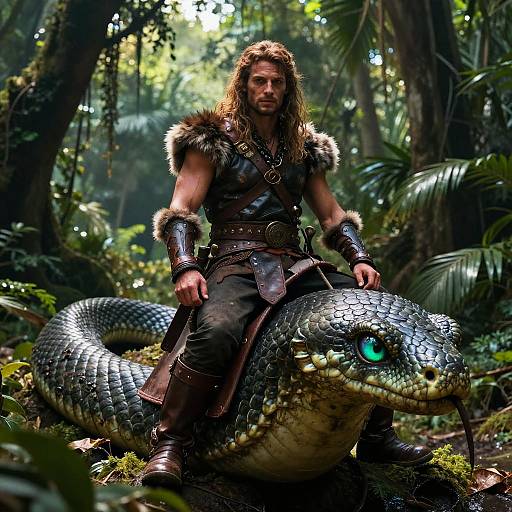 Heroic Fantasy Warrior Riding Giant Sea Serpent