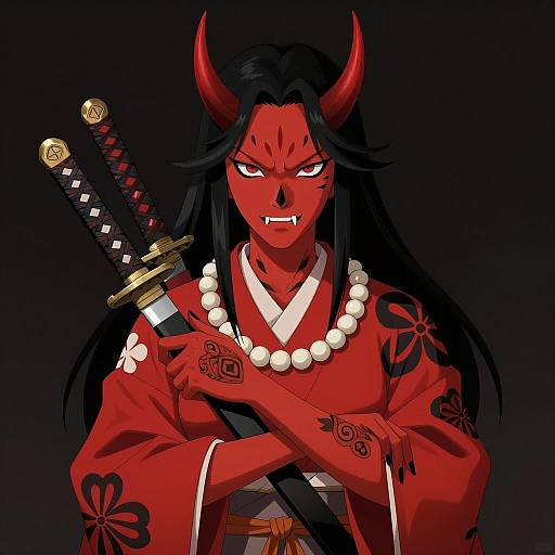 Striking Oni Woman in Digital Art