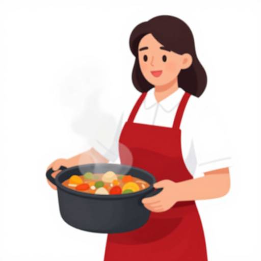 Cheerful Woman with Steaming Stew