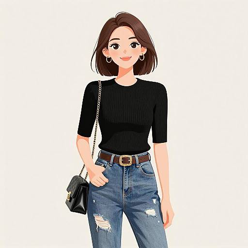 Smiling Woman in Casual Chic Outfit