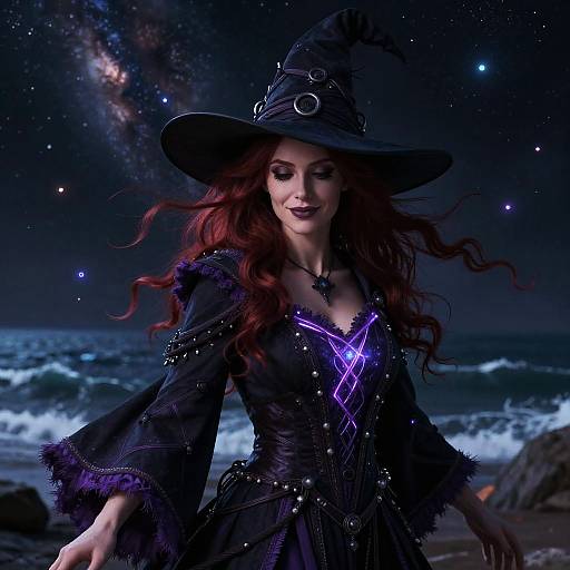 Cosmic Witch Portrait by Ocean Shore