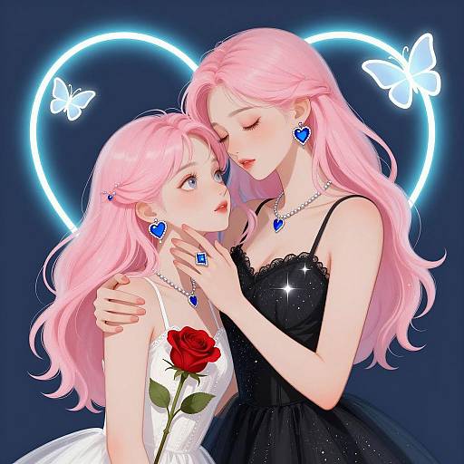 Elegant Embrace of Two Women Illustration