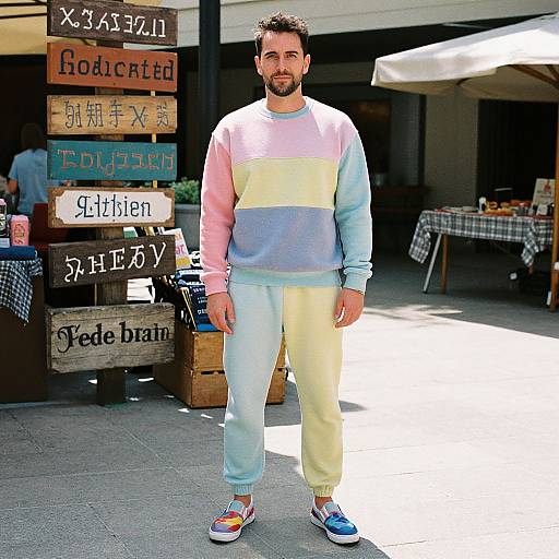 Retro Casual Style in Sunlit Plaza